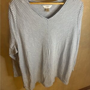 CJ Banks Navy and White Striped V-Neck Top